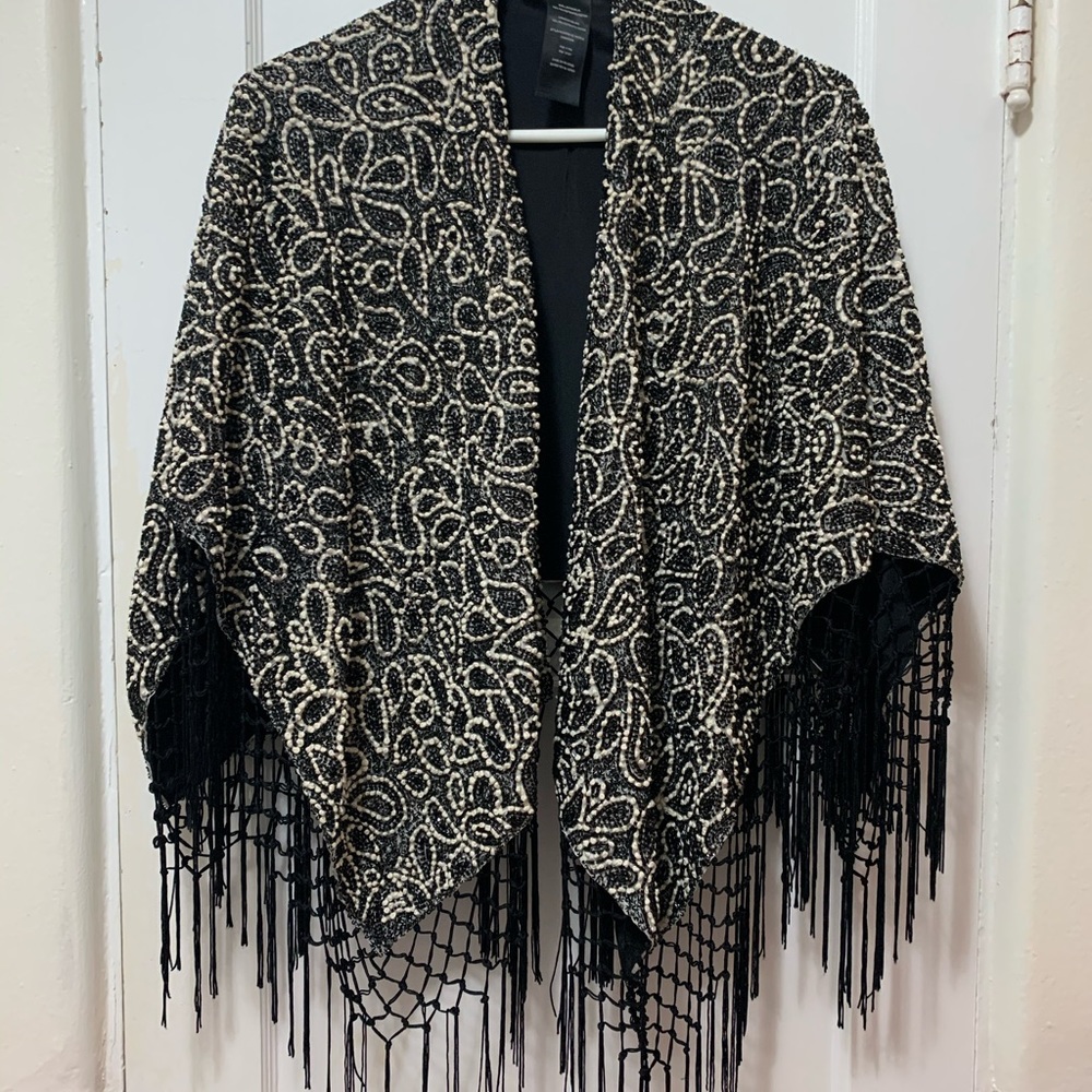 Alice + Olivia Beaded Black and Cream Cape